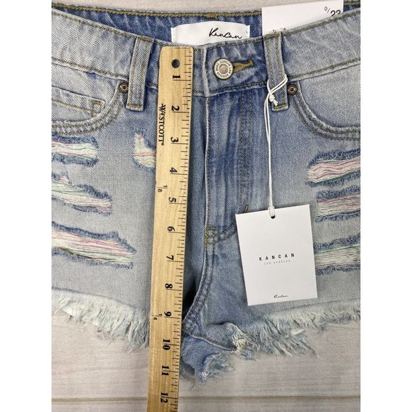 KanCan Shorts Womens Sz 0 23 Light Wash Denim Distressed High Rise worn once - Picture 7 of 12